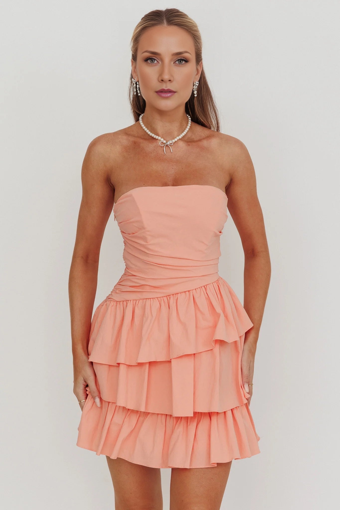 Charming strapless corset with layered ruffled edges, mini Homecoming Dresses