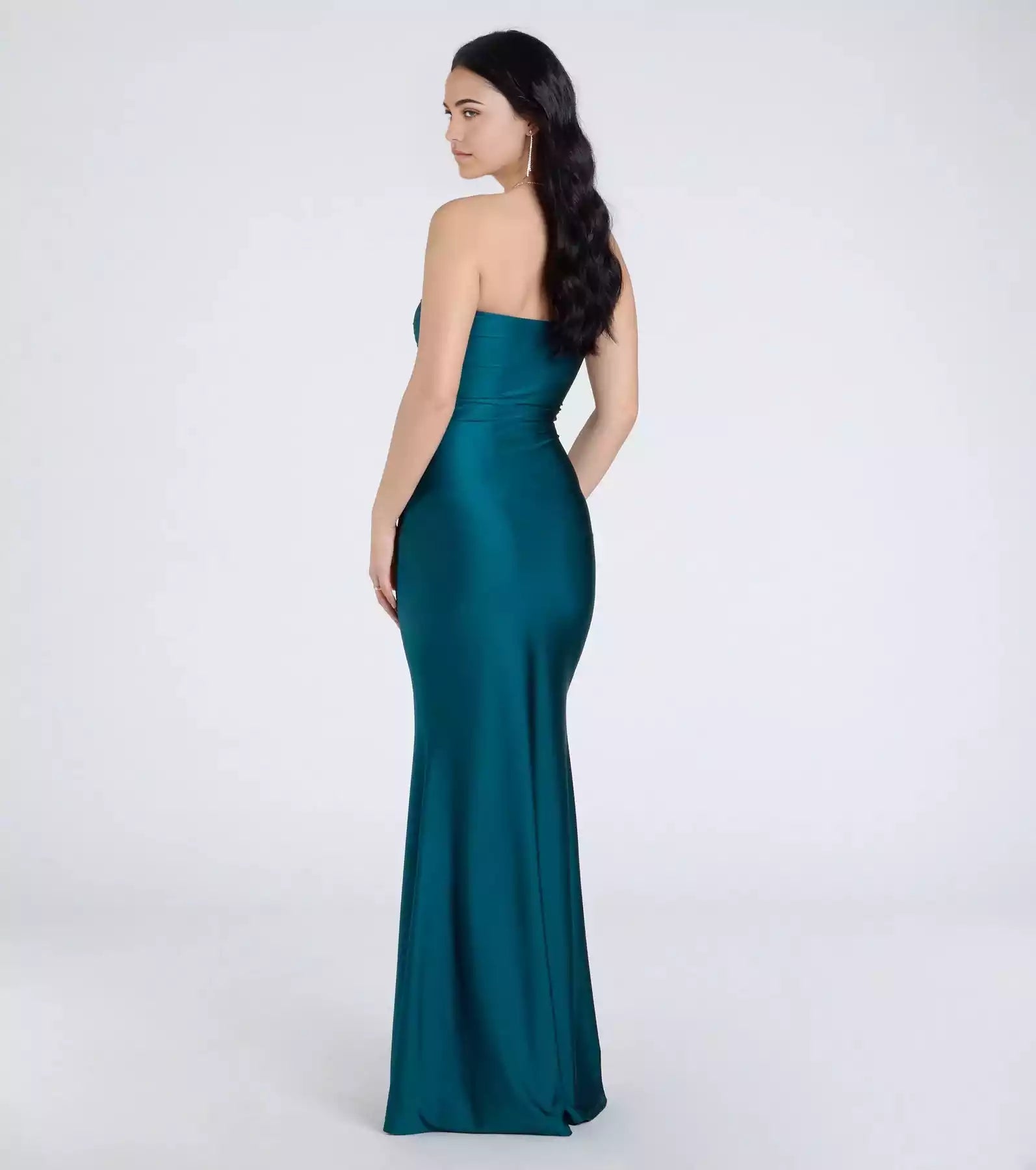 Charming strapless neckline with high slit mermaid silhouette and floor skirt Prom Dresses