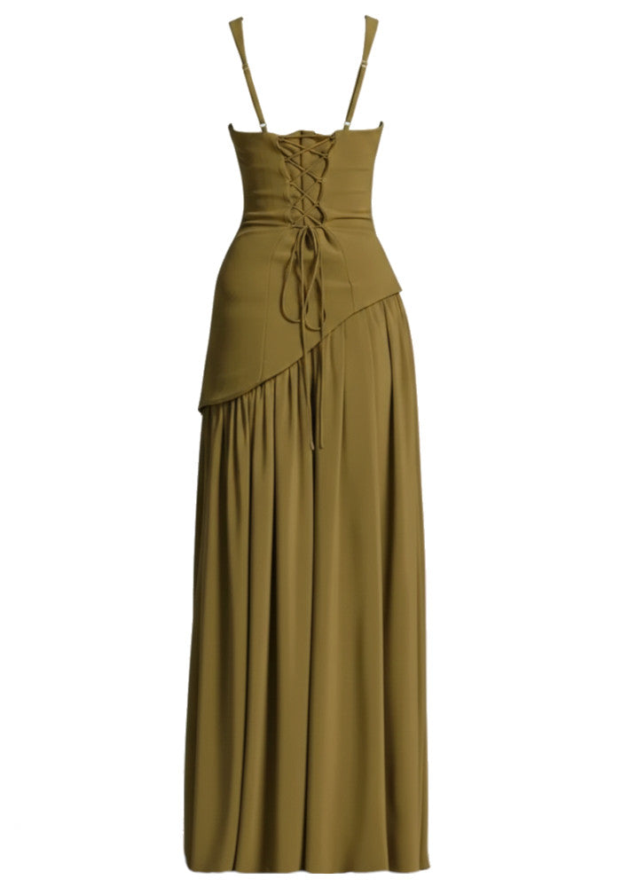 Chic Green Strapless Split Hem Midi Long Sleeve Formal Evening Prom Dresses