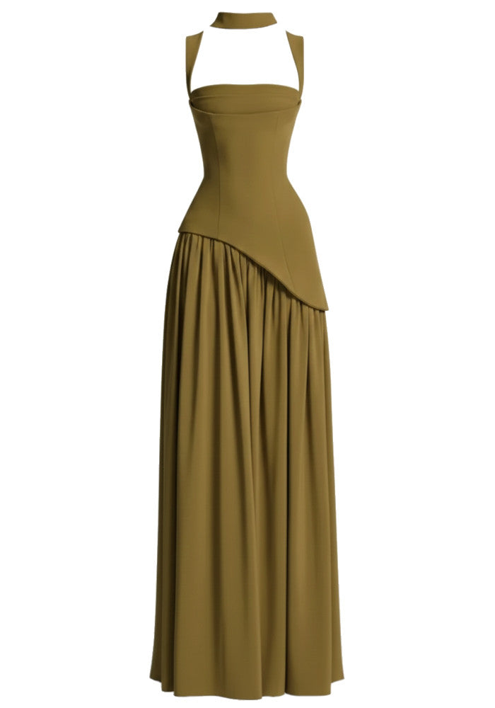 Chic Green Strapless Split Hem Midi Long Sleeve Formal Evening Prom Dresses