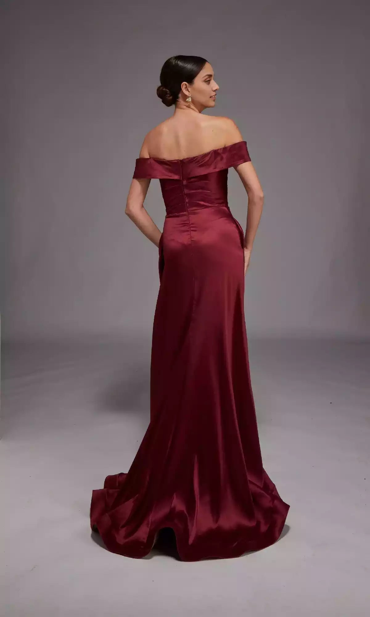Classic and elegant off shoulder long imitation wrap skirt with a slightly flared shape below the hips Prom Dresses