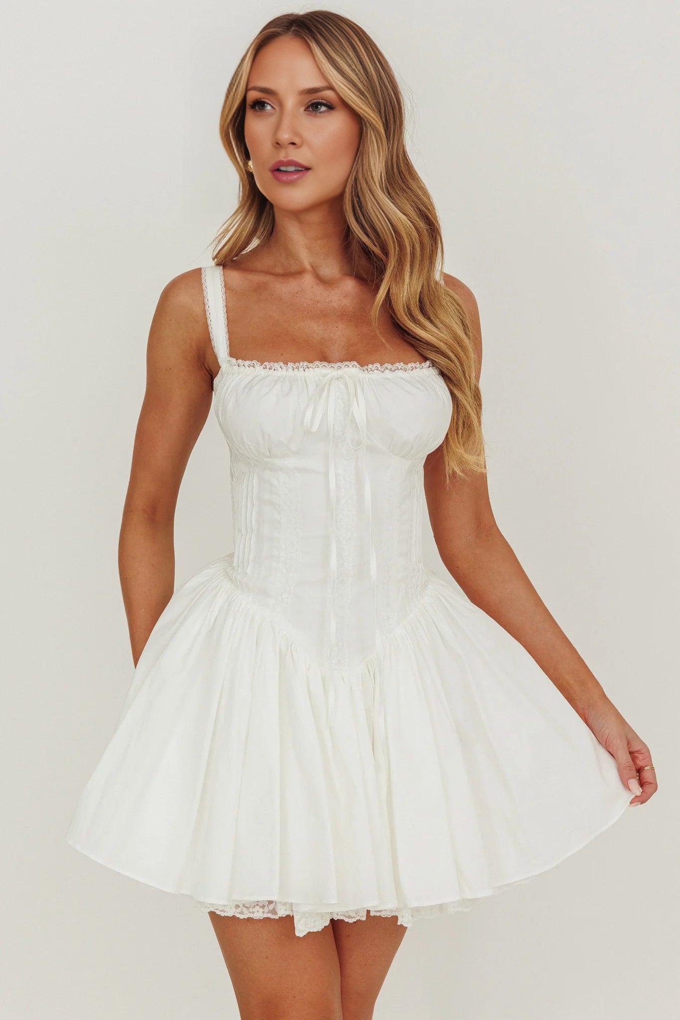 Classic mini corset with lace up back and hidden side zipper Homecoming Dresses