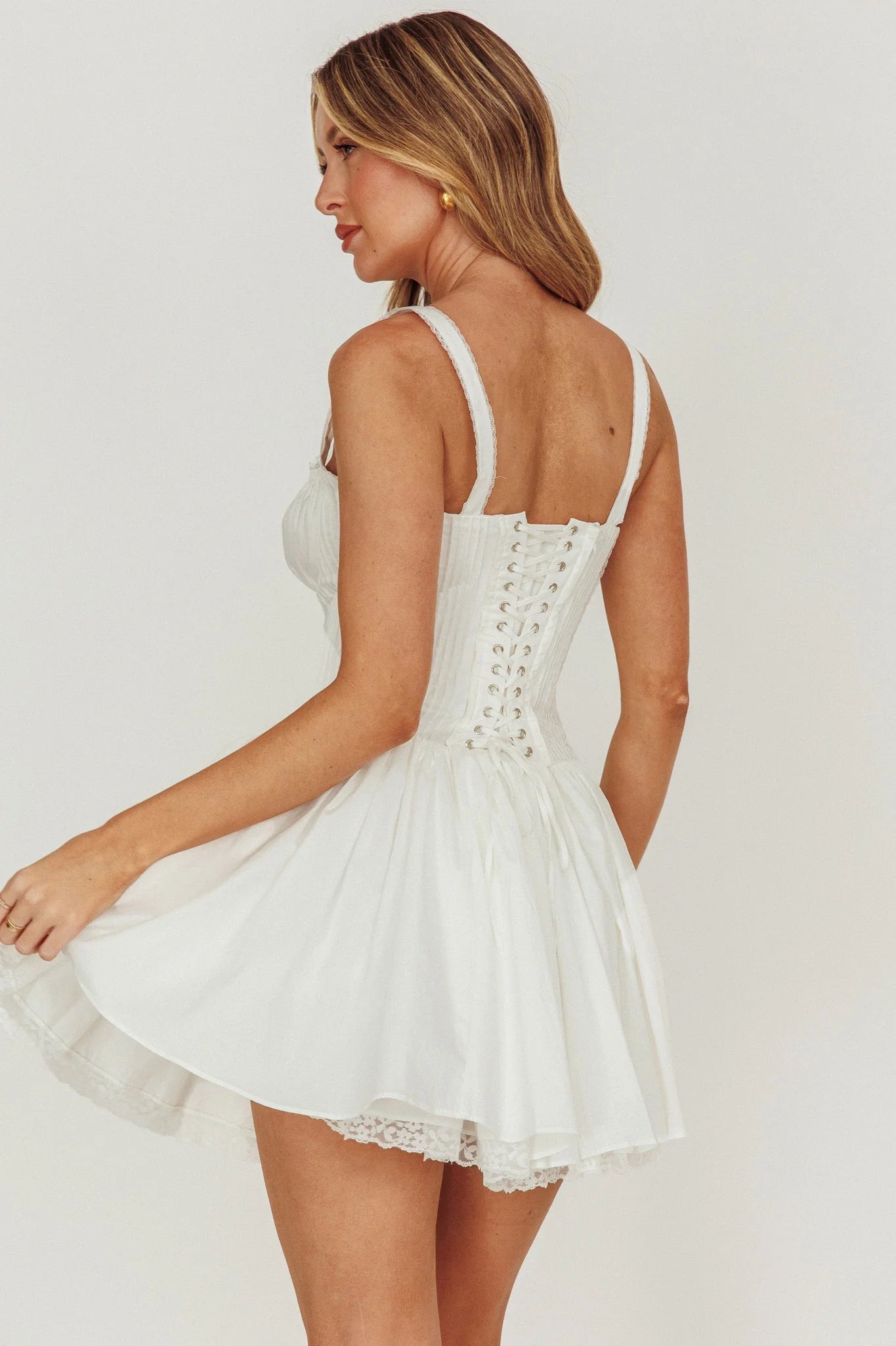 Classic mini corset with lace up back and hidden side zipper Homecoming Dresses