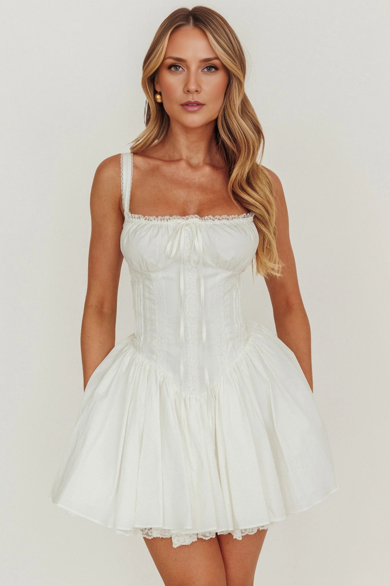 Classic mini corset with lace up back and hidden side zipper Homecoming Dresses