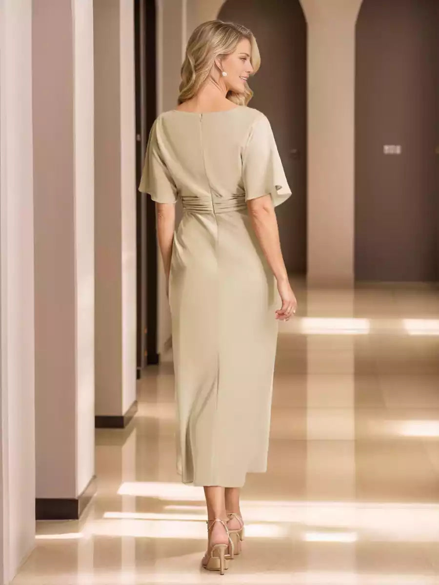 Classic slim fit/straight tube boat neck short sleeved long style, minimalist and highlighting charming temperament Mother of the Bride Dresses