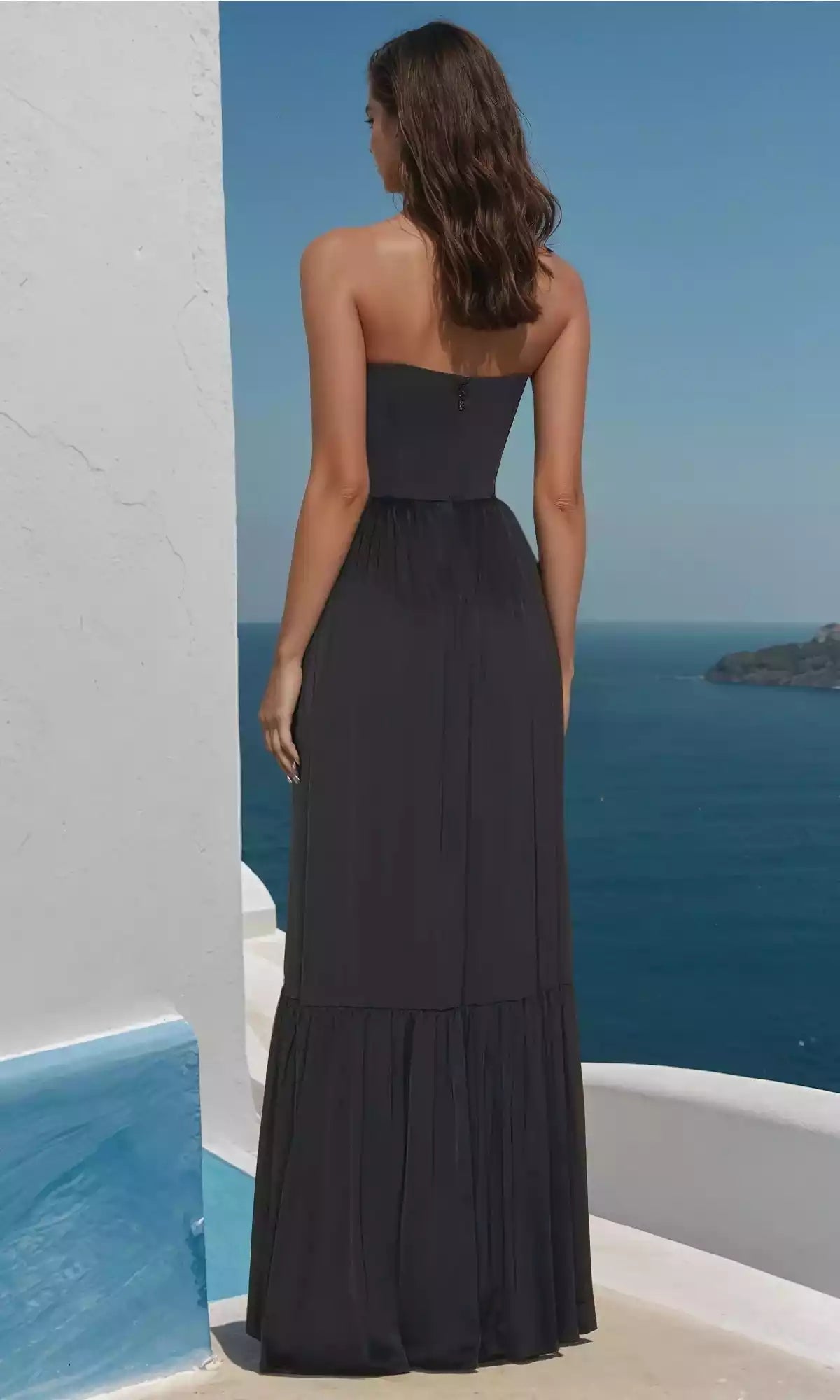 Classic strapless A-line skirt with side slits resembling wrap, showcasing elegant temperament Prom Dresses