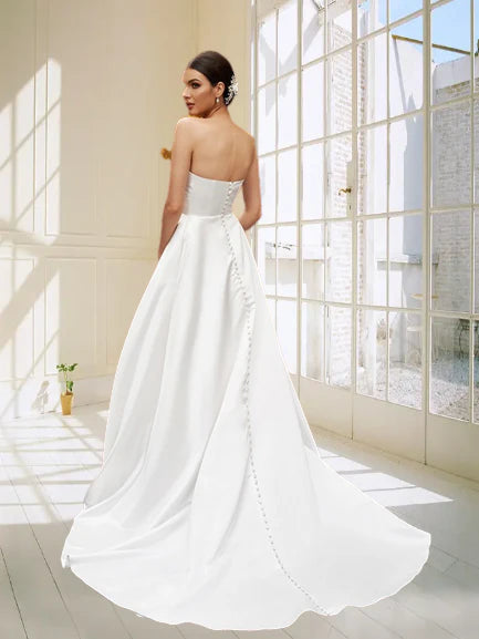 Dingji WeddingjiDress Cute Elegant Strapless Long A-Line Satin Wedding Dresses