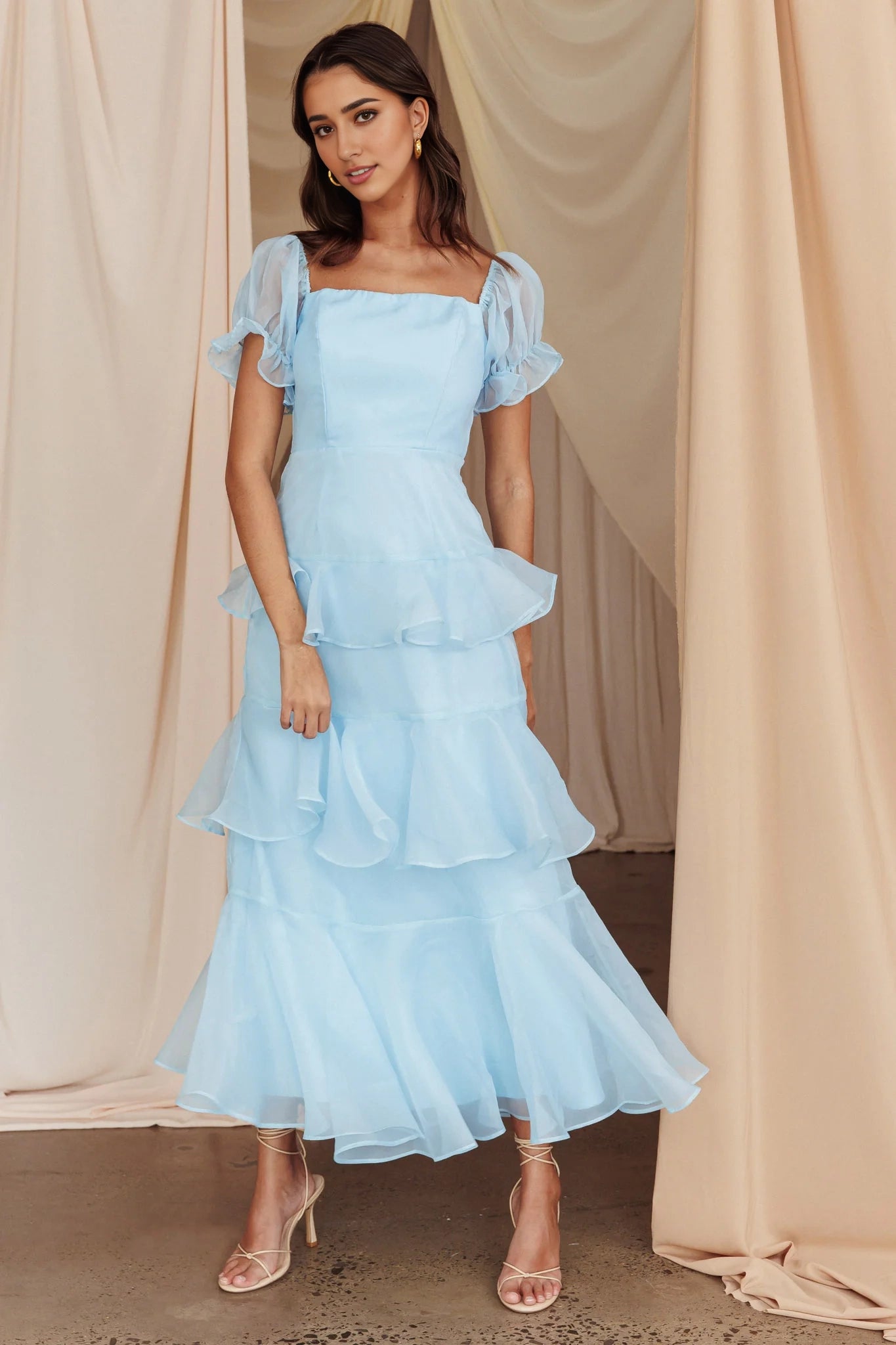 Cute Bubble Sleeves Layered Medium Length Invisible Zipper Elastic Cuffs Homecoming Dresses