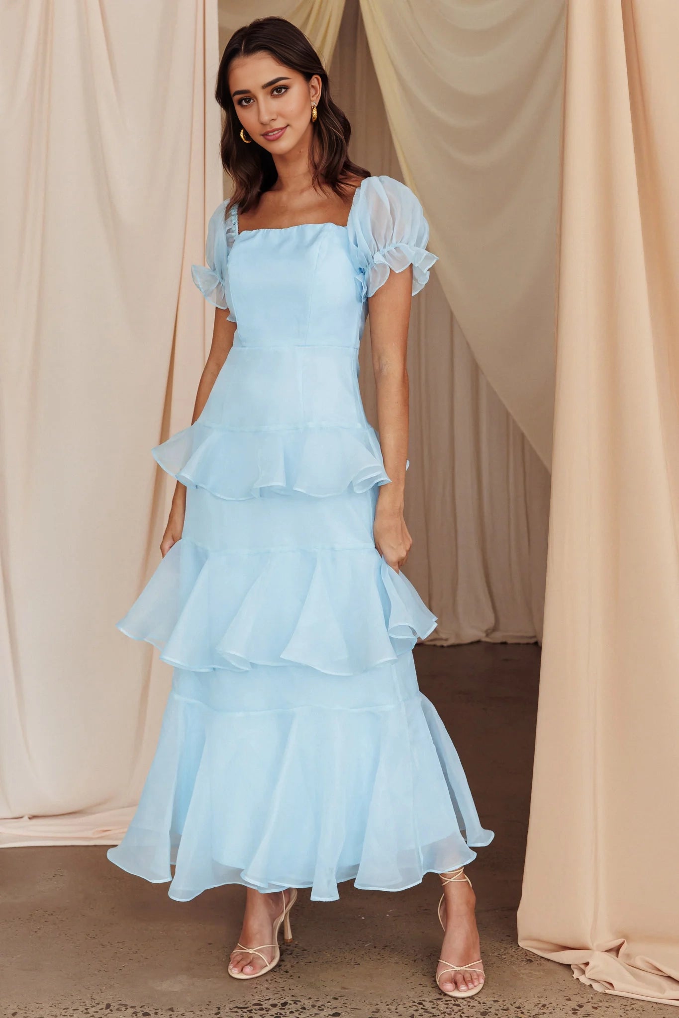 Cute Bubble Sleeves Layered Medium Length Invisible Zipper Elastic Cuffs Homecoming Dresses