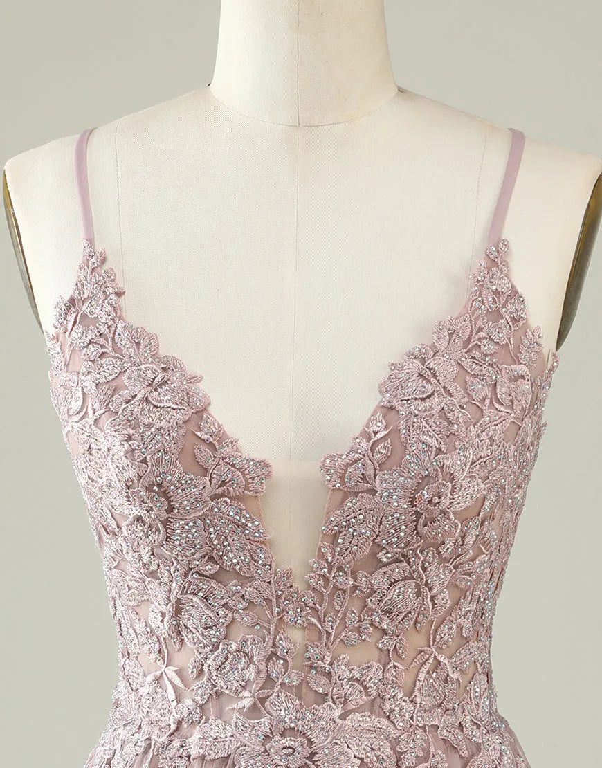 Spaghetti Straps Corset Back Tulle Dress With Appliques