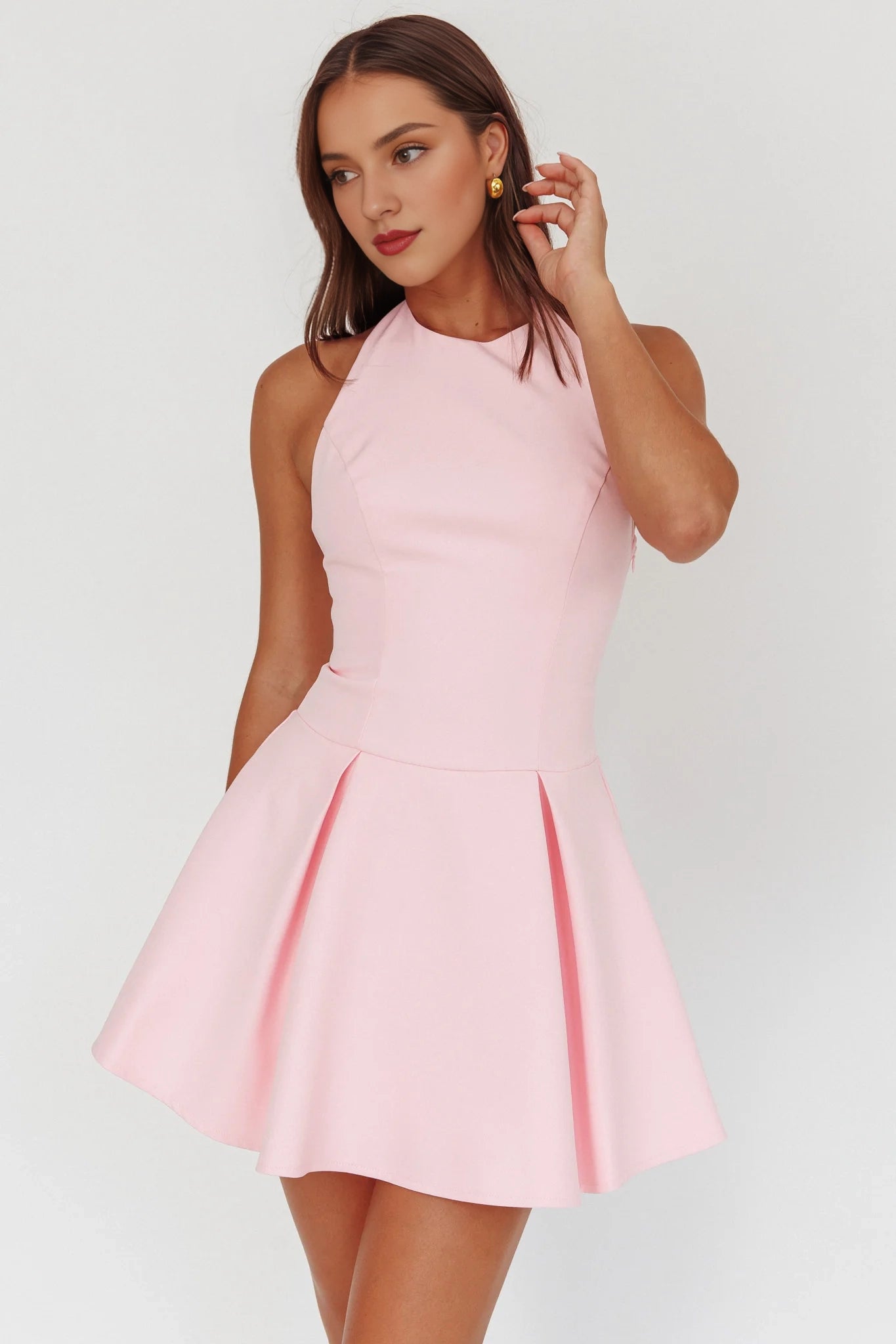 Cute backless mini neck button closure box shaped pleat with zipper on the side Homecoming Dresses