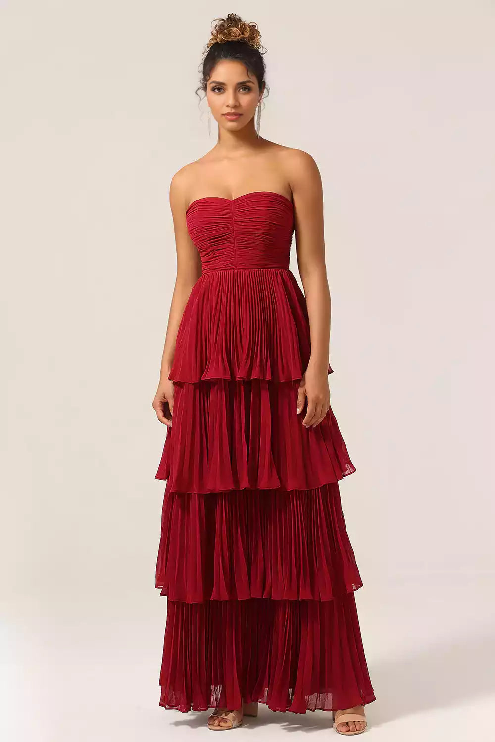 Cute chiffon sleeveless and floor layered off shoulder ruffled Bridesmaid Dresses