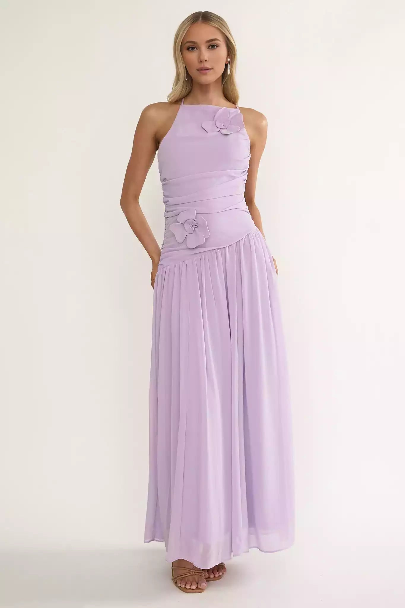 Cute lining with pleated details, asymmetrical low waist, crossed back, and zippered sides Prom Dresses