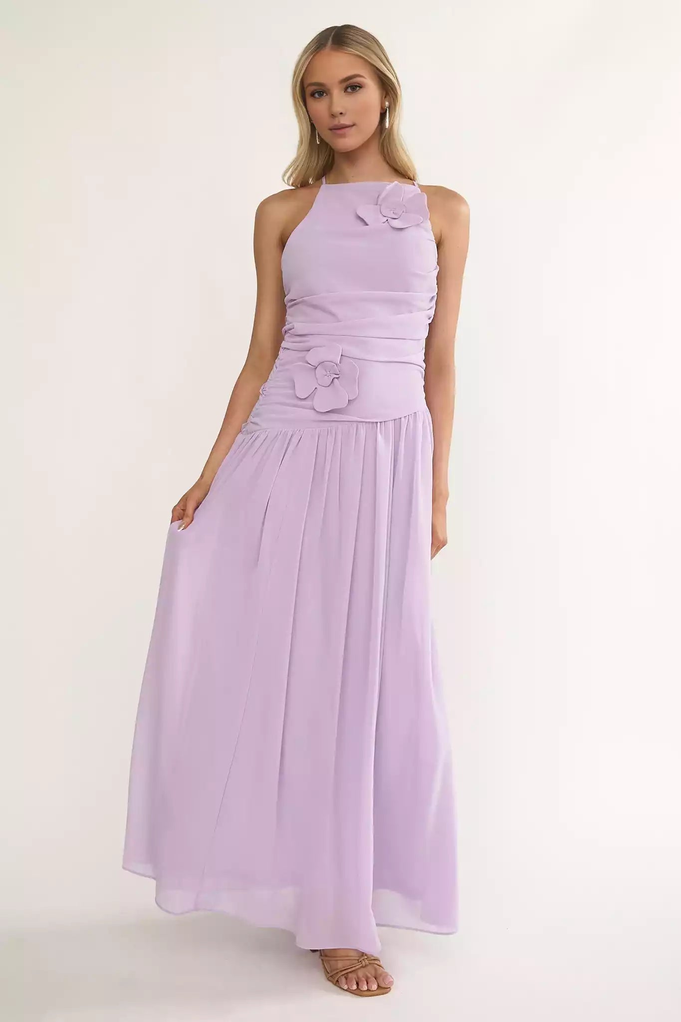 Cute lining with pleated details, asymmetrical low waist, crossed back, and zippered sides Prom Dresses