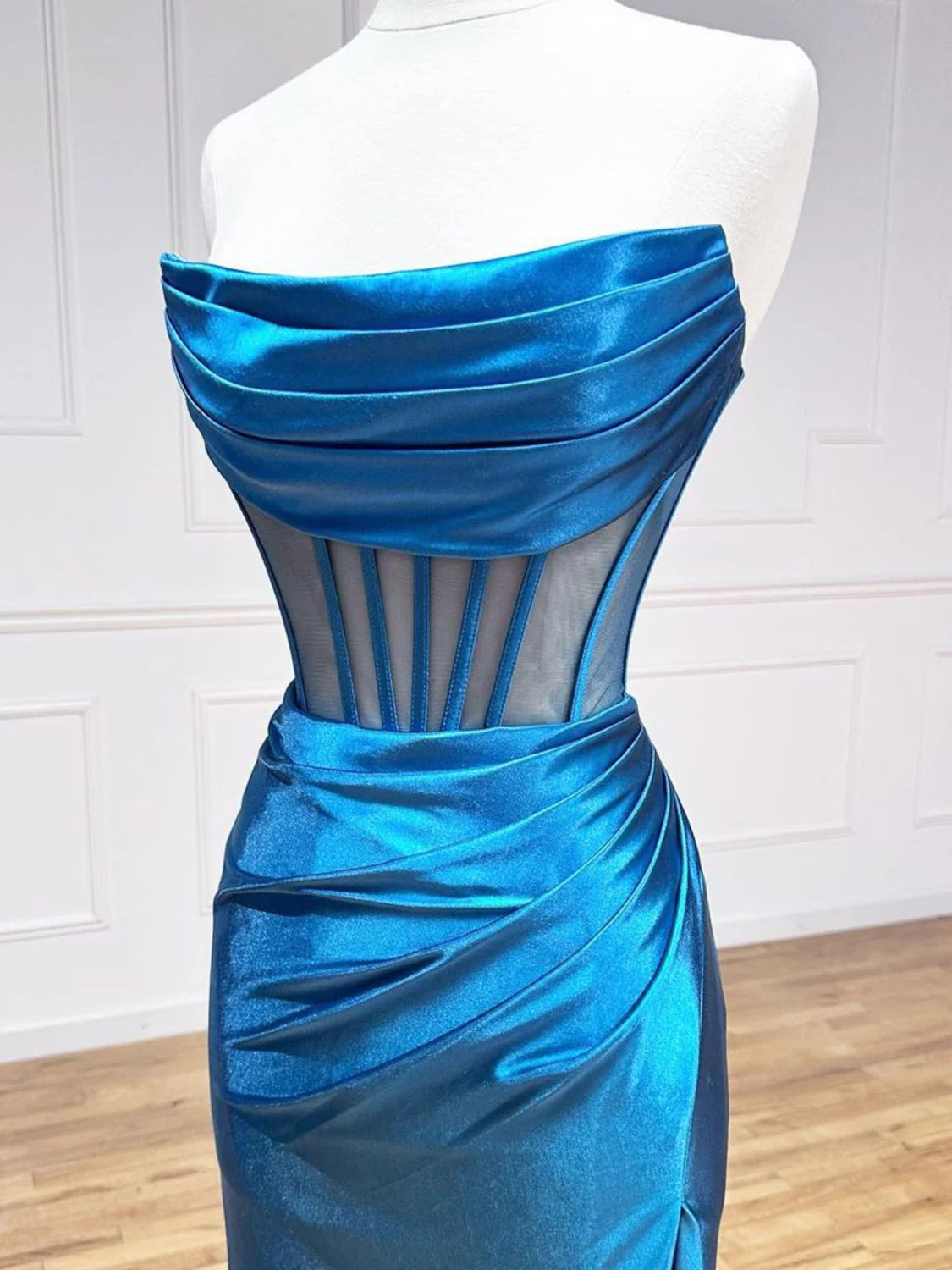 Blue Satin Long Prom DressMermaid Blue Formal Evening Dresses