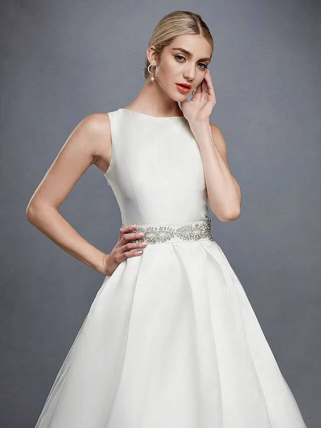 Ball Gown Wedding Dresses Bateau Neck Court Train Lace Satin Regular Straps Formal Backless with Lace Sash Ribbon Beading