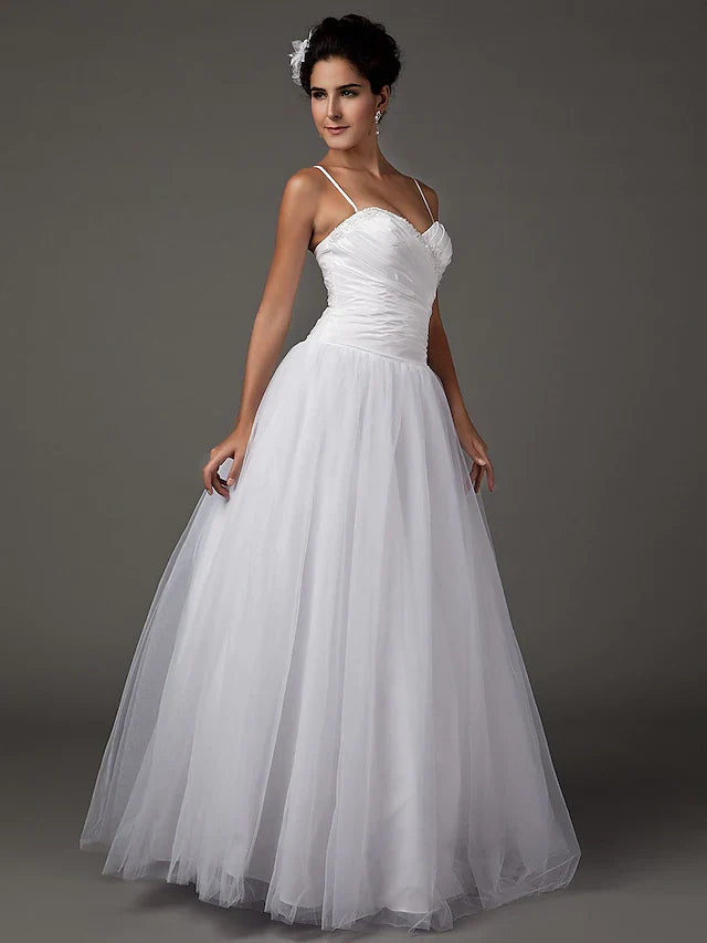 DingjiA-Line Wedding Dresses Sweetheart Neckline Spaghetti Strap Floor Length Taffeta Tulle Sleeveless