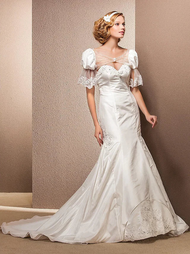 DingjiWedding Dresses Sweetheart Neckline Court Train Taffeta Sleeveless