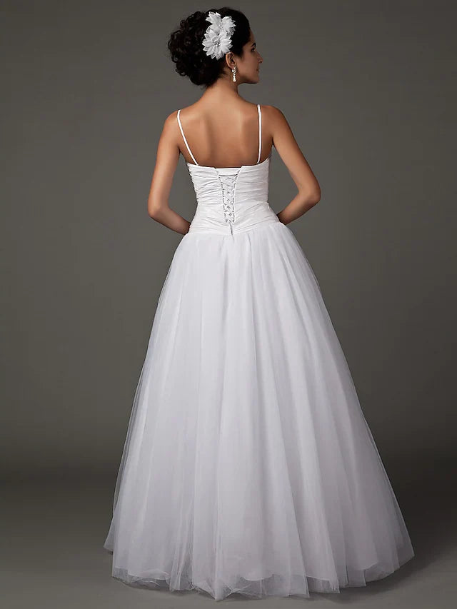 DingjiA-Line Wedding Dresses Sweetheart Neckline Spaghetti Strap Floor Length Taffeta Tulle Sleeveless