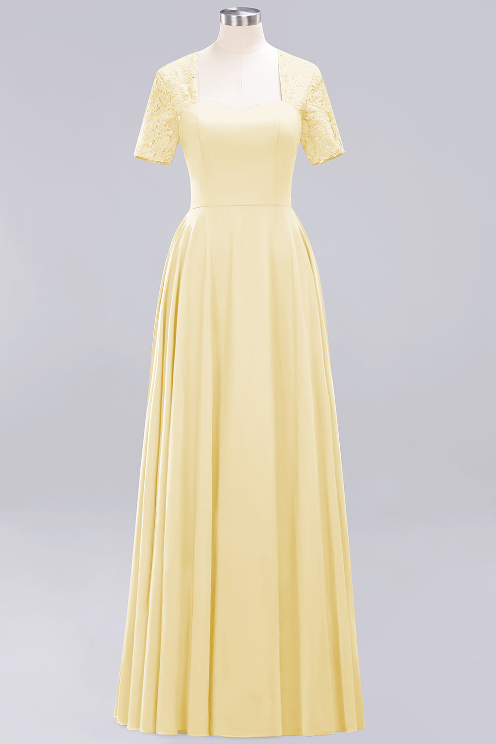 Long A-Line Sweetheart Lace Chiffon Bridesmaid Dresses with Cap Sleeves