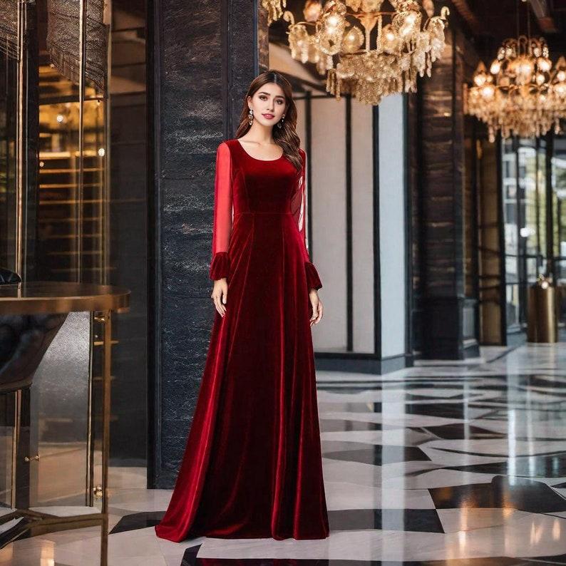 Dark Burgundy Prom Velvet Dress High Quality Fabric Dress Maxi Gown Dress