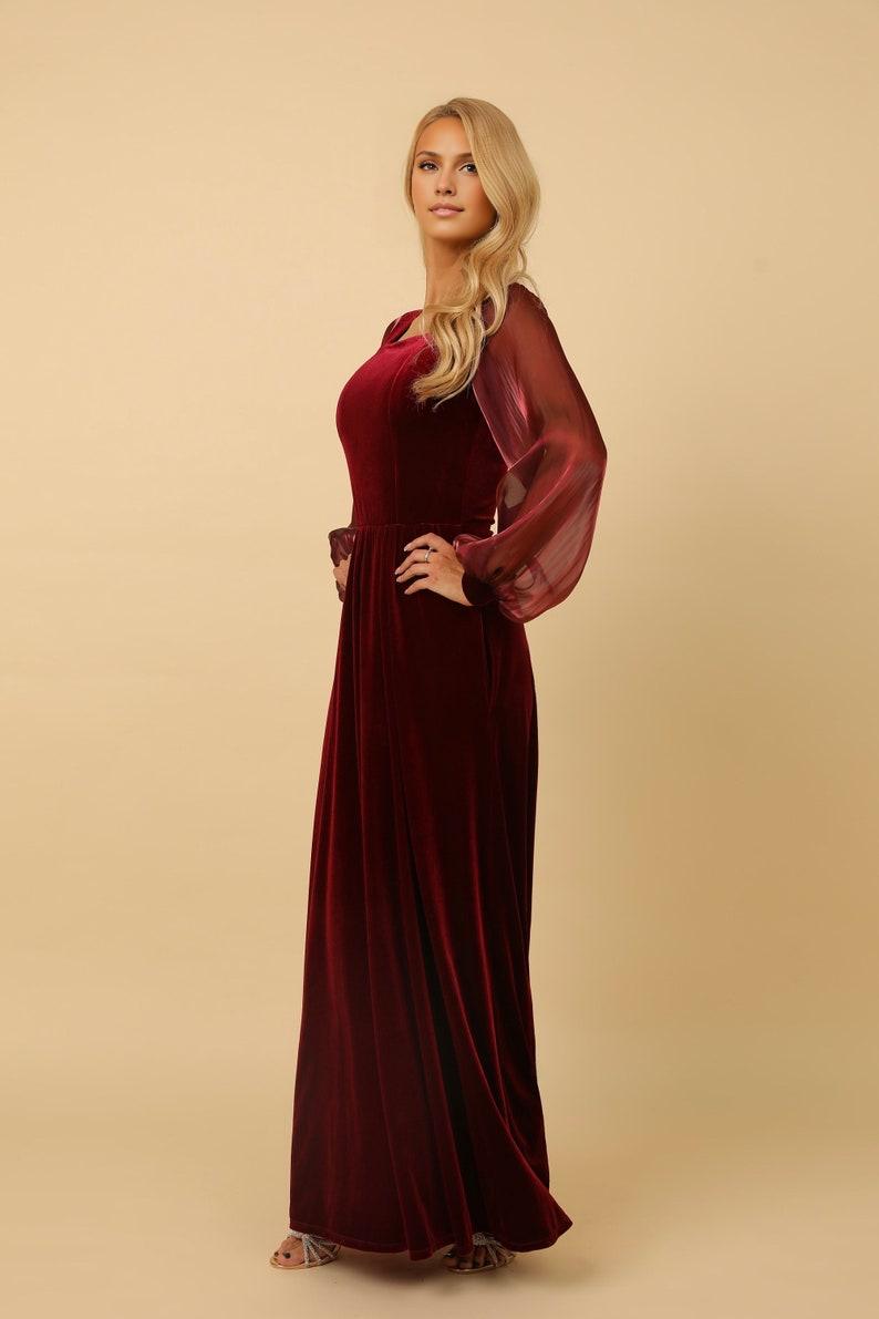 Dark Burgundy Prom Velvet Dress Square Neck Dress Velvet Long Dress Formal Dress Evening Dress