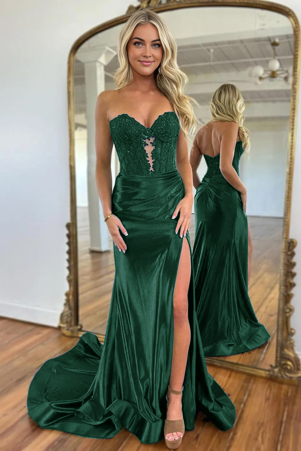 Sweetheart Mermaid Long Satin Prom Dress With Split