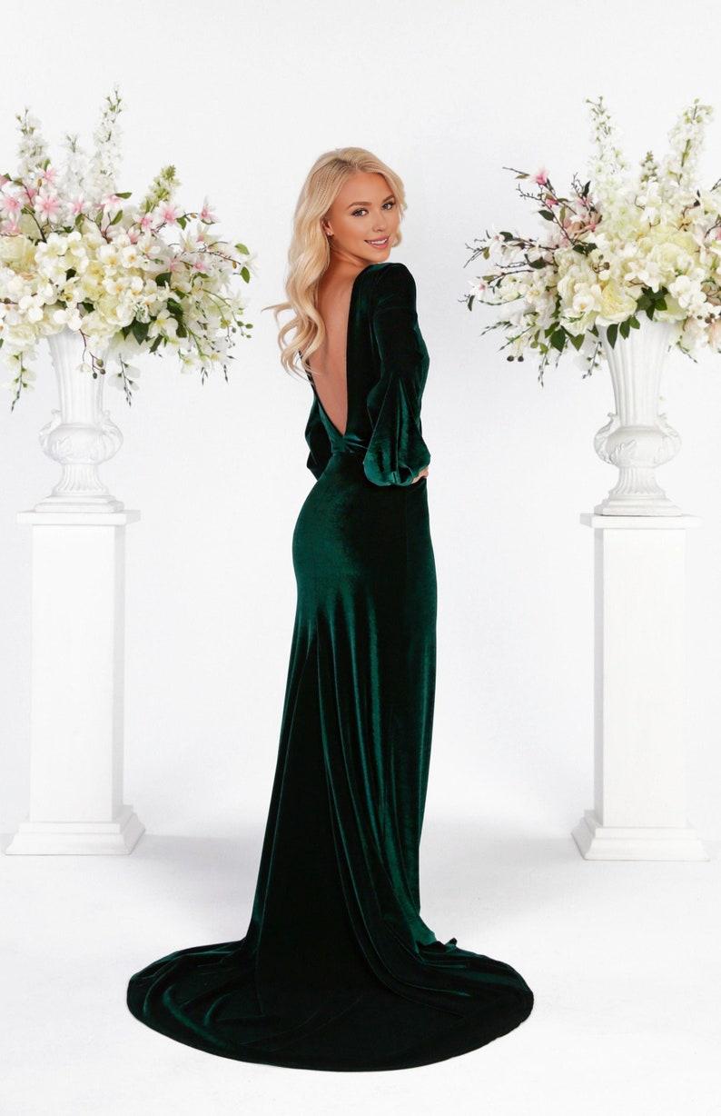 Dark Green Prom Velvet Dress High Quality Fabric Dress Mermaid Gown Dress Maxi Open Back Train Dress