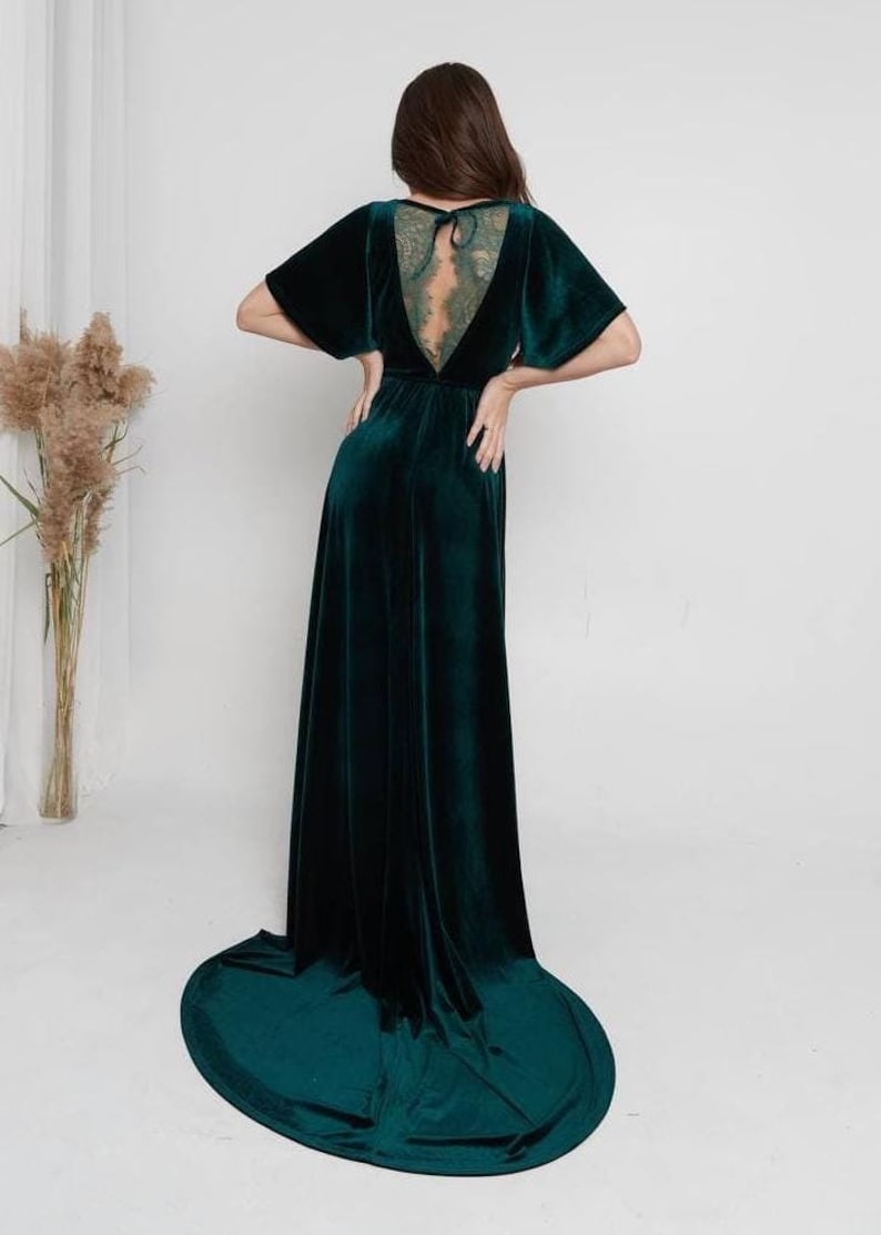 Dark Green Velvet Maxi Dress Green Velvet Maxi  Elegant Green Dress  Dark Green Gown  Stunning Formal Evening Gown