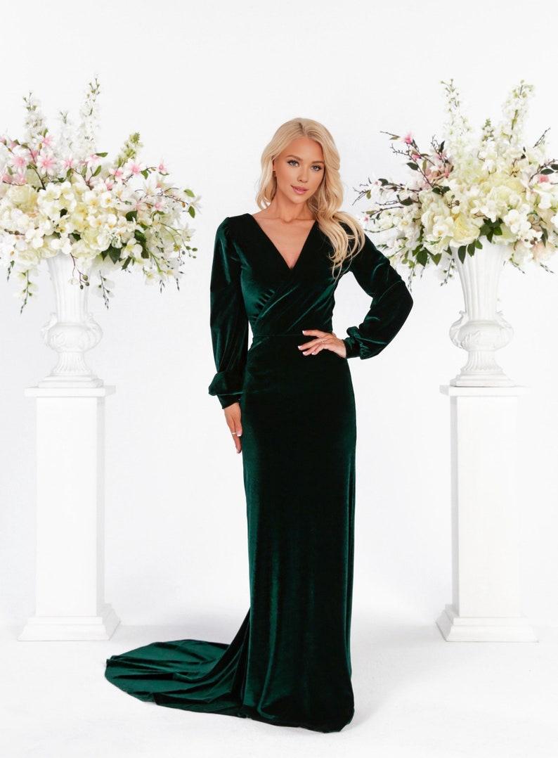 Dark Green Prom Velvet Dress High Quality Fabric Dress Mermaid Gown Dress Maxi Open Back Train Dress