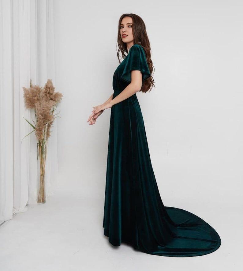 Dark Green Velvet Maxi Dress Green Velvet Maxi  Elegant Green Dress  Dark Green Gown  Stunning Formal Evening Gown