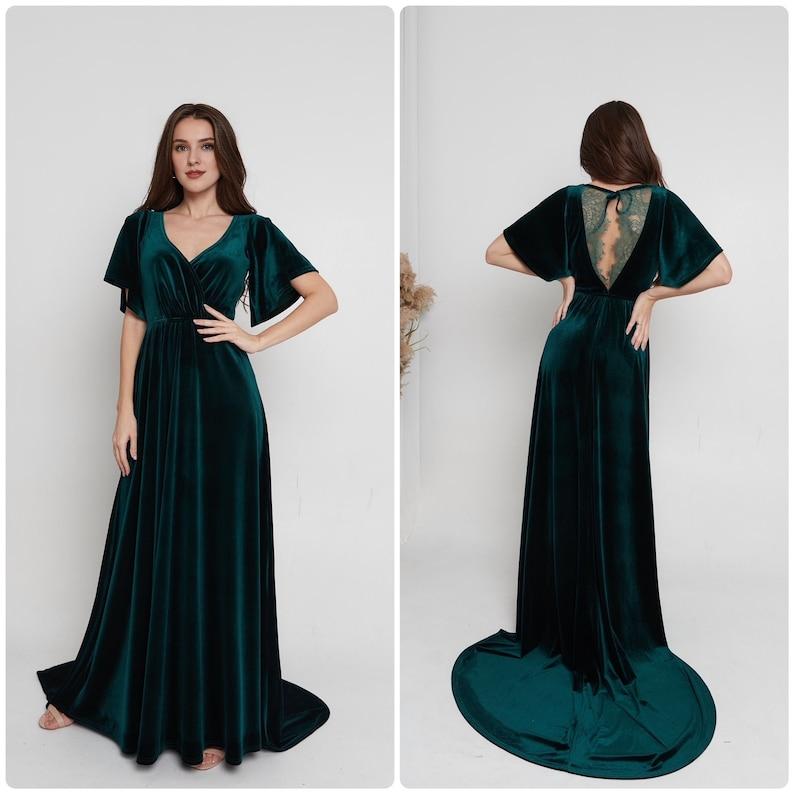 Dark Green Velvet Maxi Dress Green Velvet Maxi  Elegant Green Dress  Dark Green Gown  Stunning Formal Evening Gown