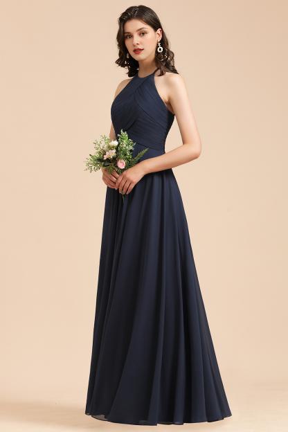Elegant Black Halter Sleeveless Bridesmaid Dress Gown