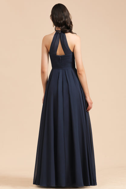 Elegant Black Halter Sleeveless Bridesmaid Dress Gown