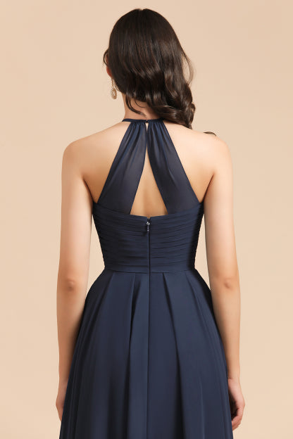 Elegant Black Halter Sleeveless Bridesmaid Dress Gown