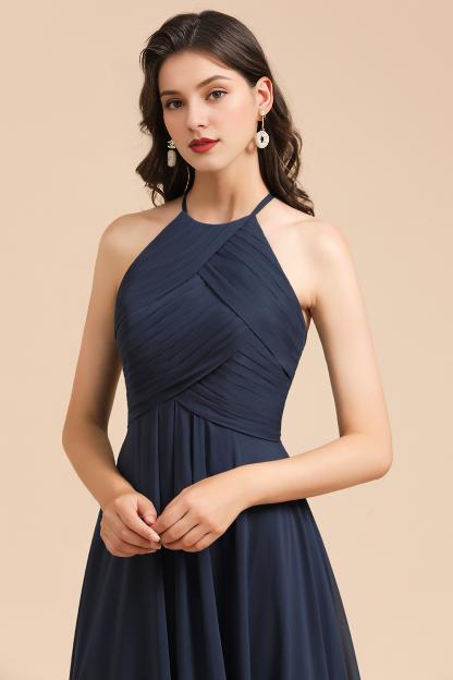Elegant Black Halter Sleeveless Bridesmaid Dress Gown