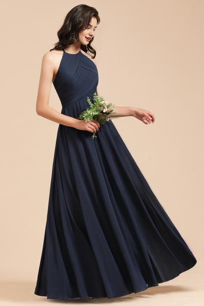 Elegant Black Halter Sleeveless Bridesmaid Dress Gown