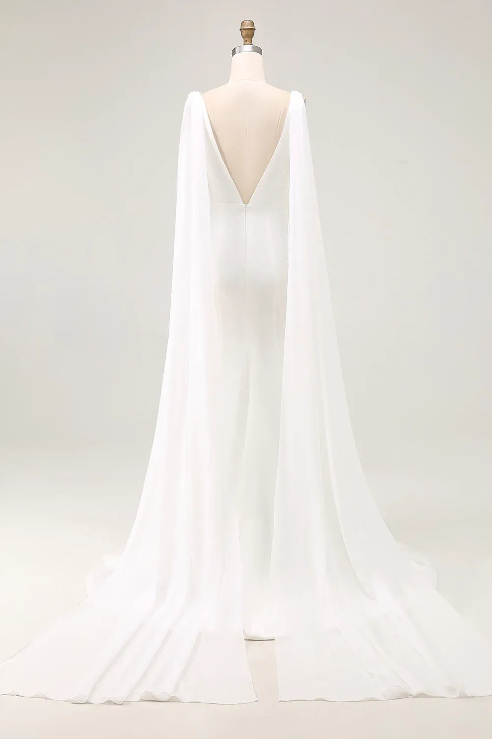 Deep V-Neck Satin Mermaid Wedding Dress with Capelet Straps - Modern Bridal Gow