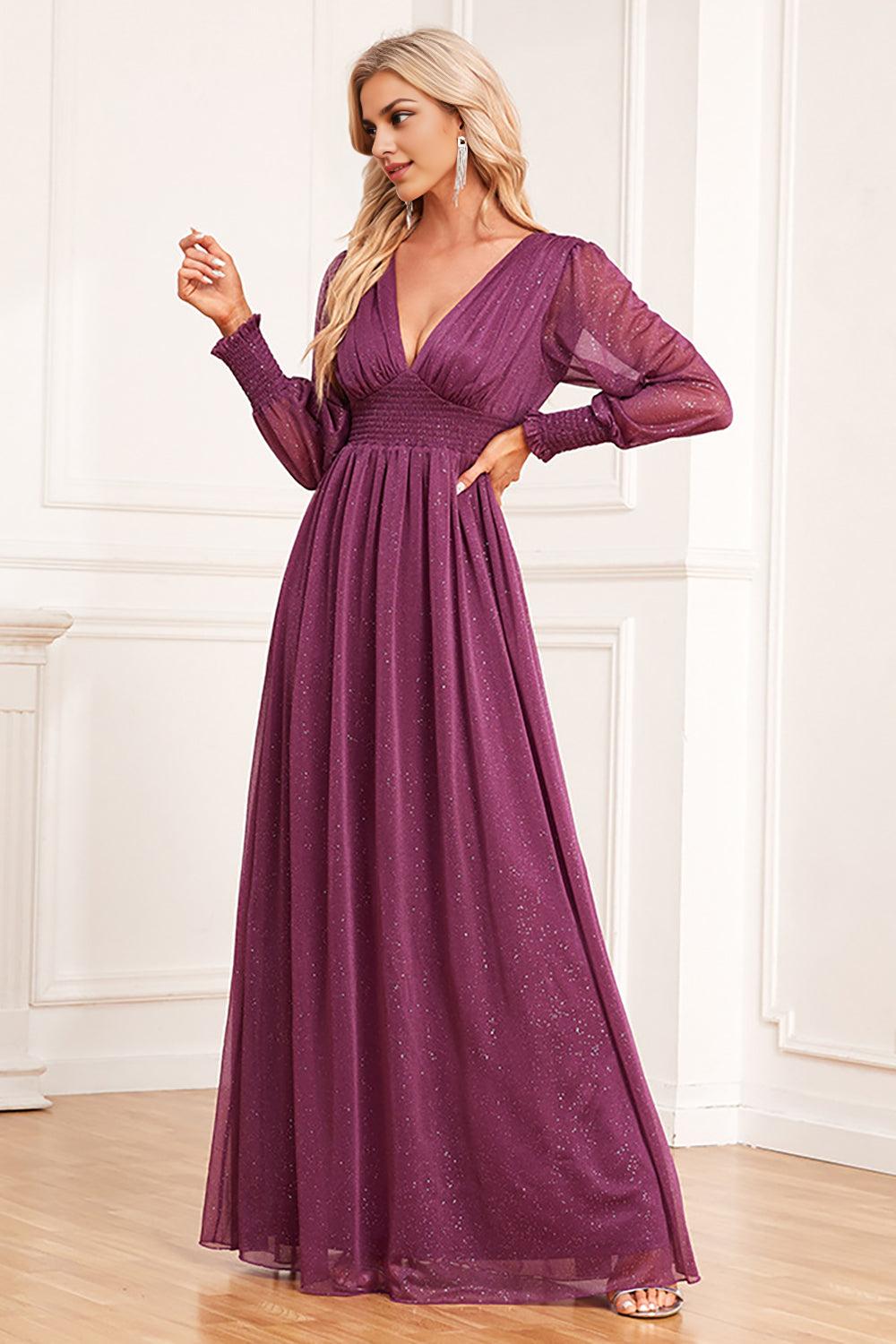 Desert Rose A Line V Neck Long Sleeves Floor Length Mother of the Bride Dresses