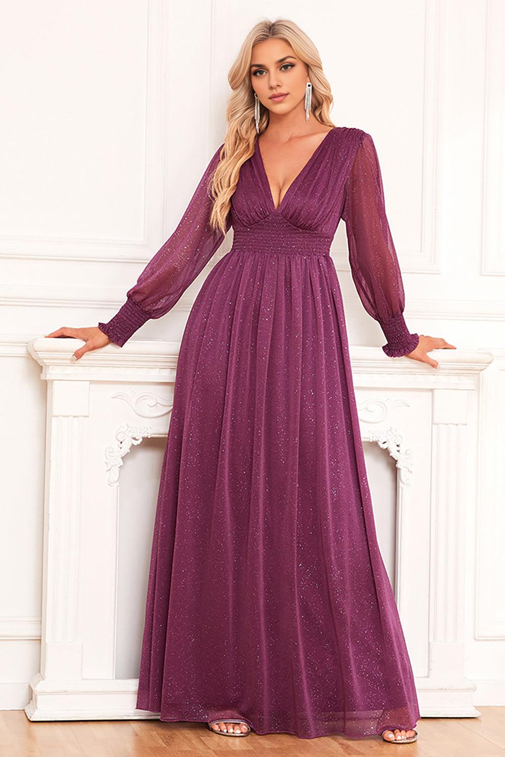 Desert Rose A Line V Neck Long Sleeves Floor Length Mother of the Bride Dresses
