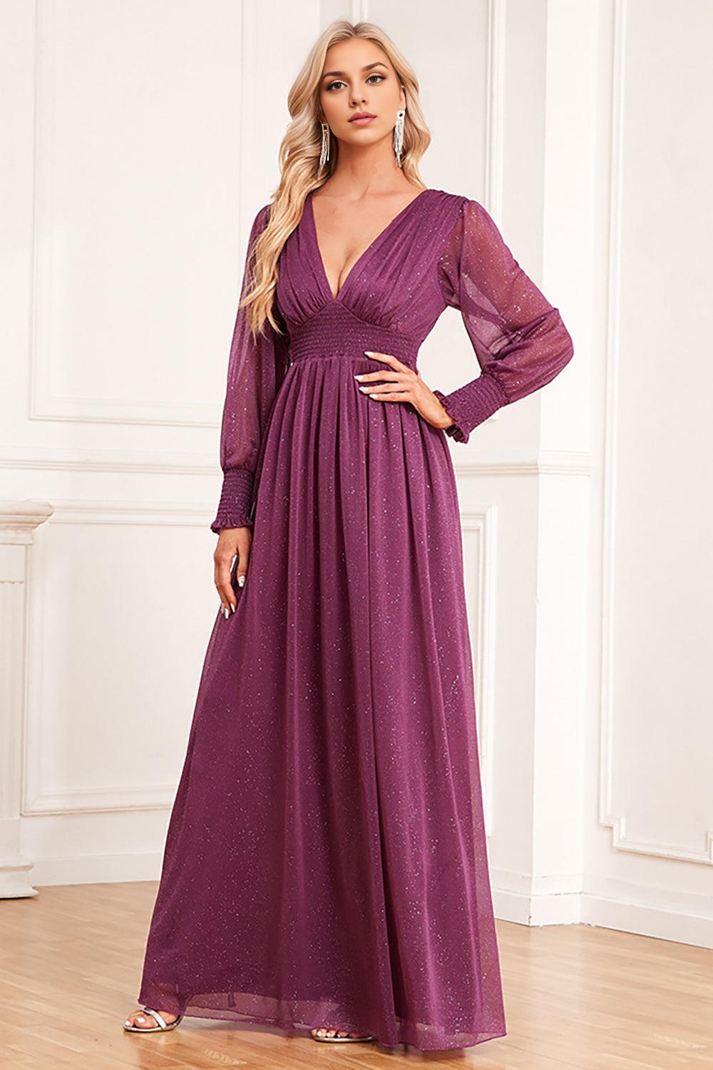 Desert Rose A Line V Neck Long Sleeves Floor Length Mother of the Bride Dresses