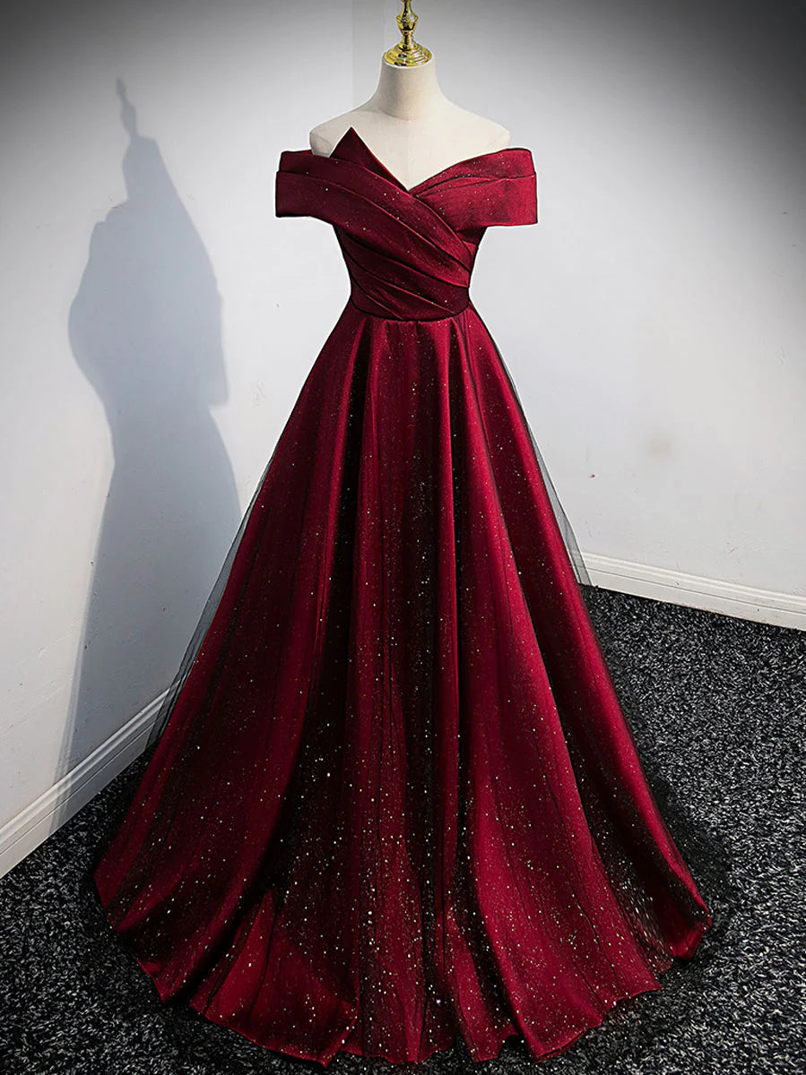 Burgundy Satin Long Prom Dress Burgundy Evening Dresses