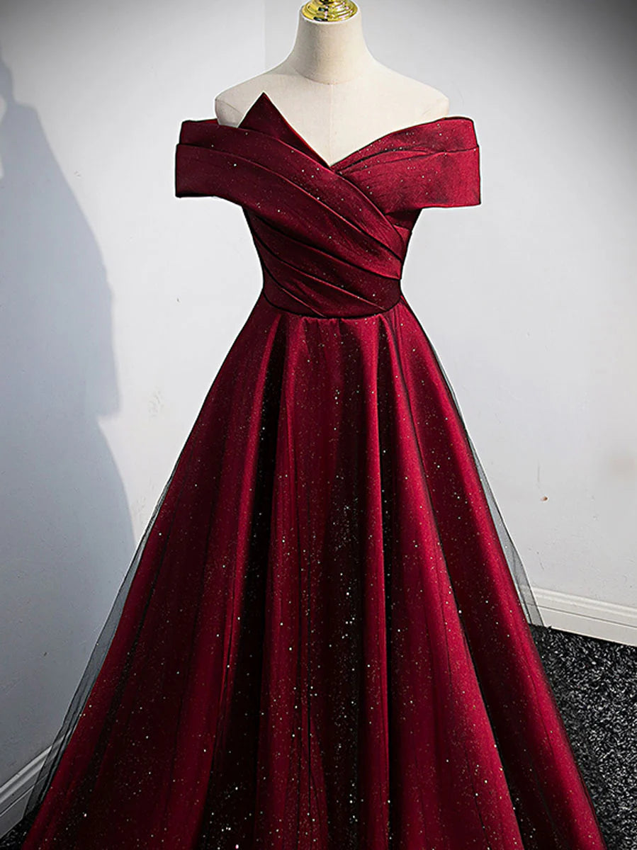 Burgundy Satin Long Prom Dress Burgundy Evening Dresses