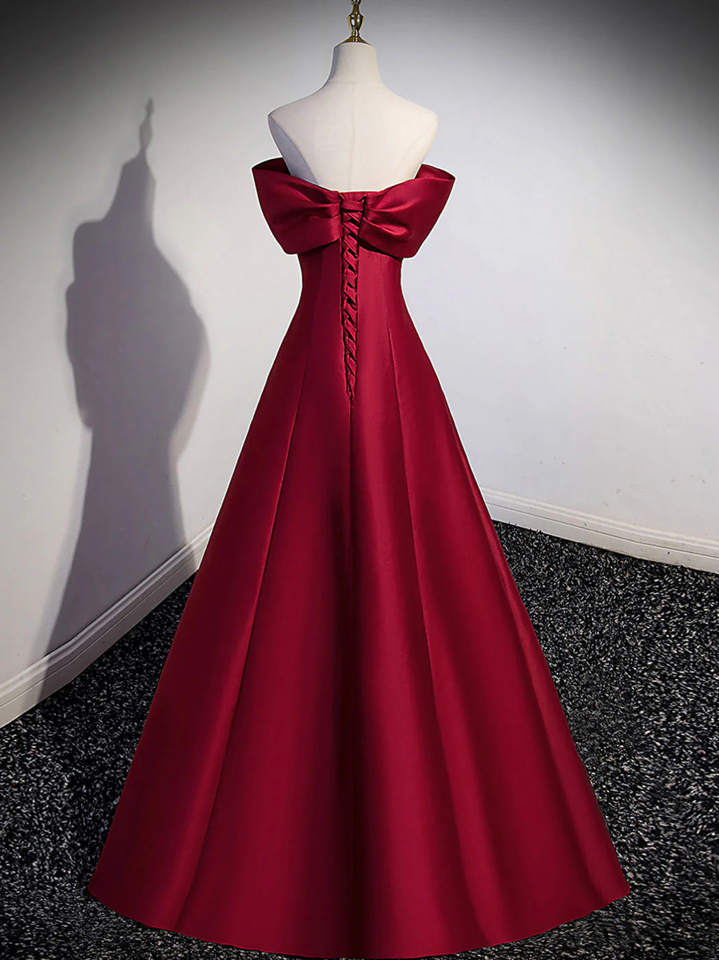 A-Line Burgundy Off Shoulder Long Prom Dress