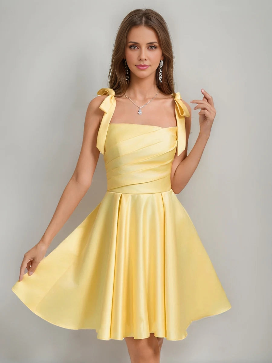 DingJi Wedding A-line Bow Princess Square Fold Mini Short Homecoming Dresses