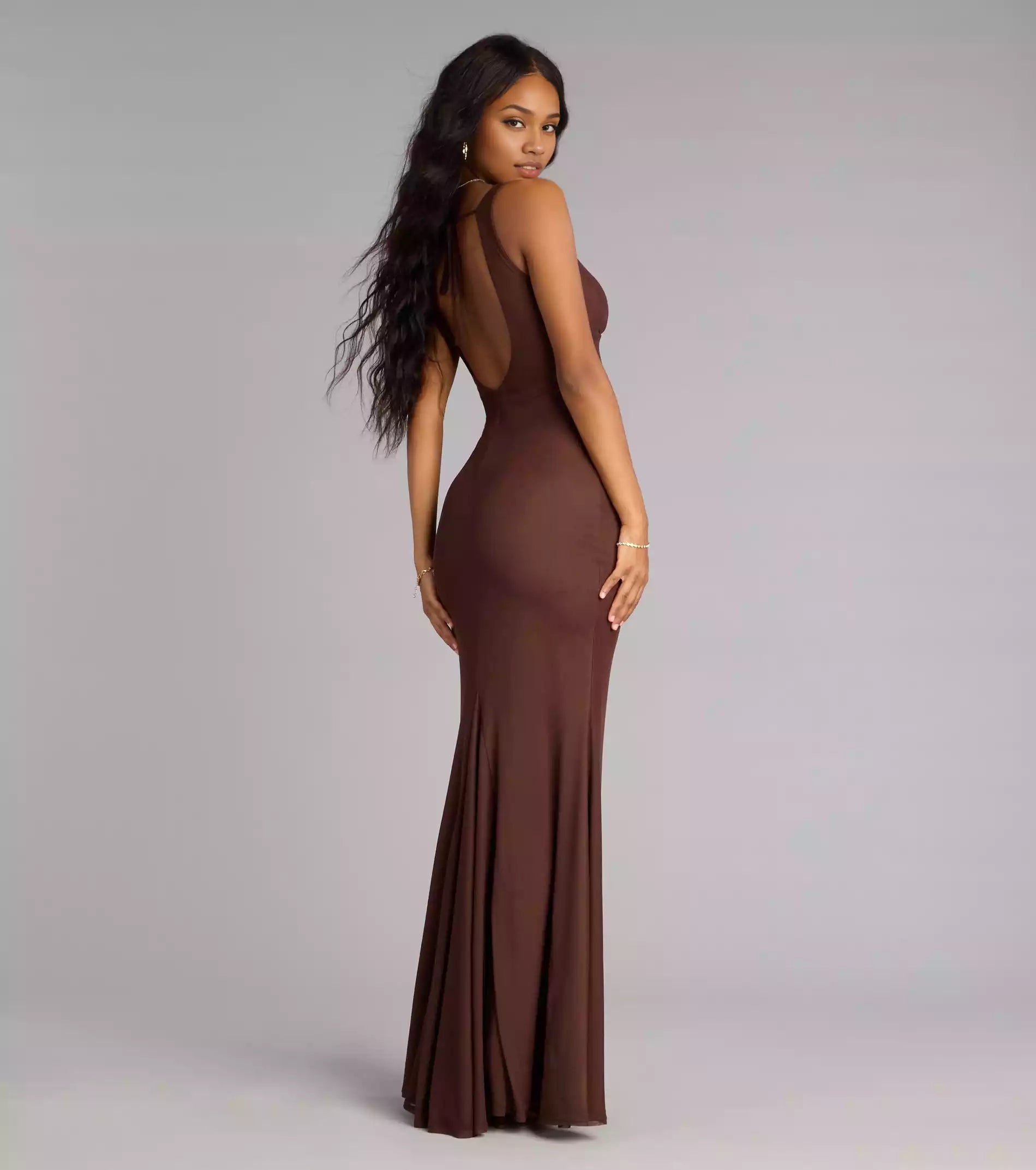 Elegant dangling V-neck wide shoulder strap, backless lace up mermaid silhouette and floor skirt Prom Dresses