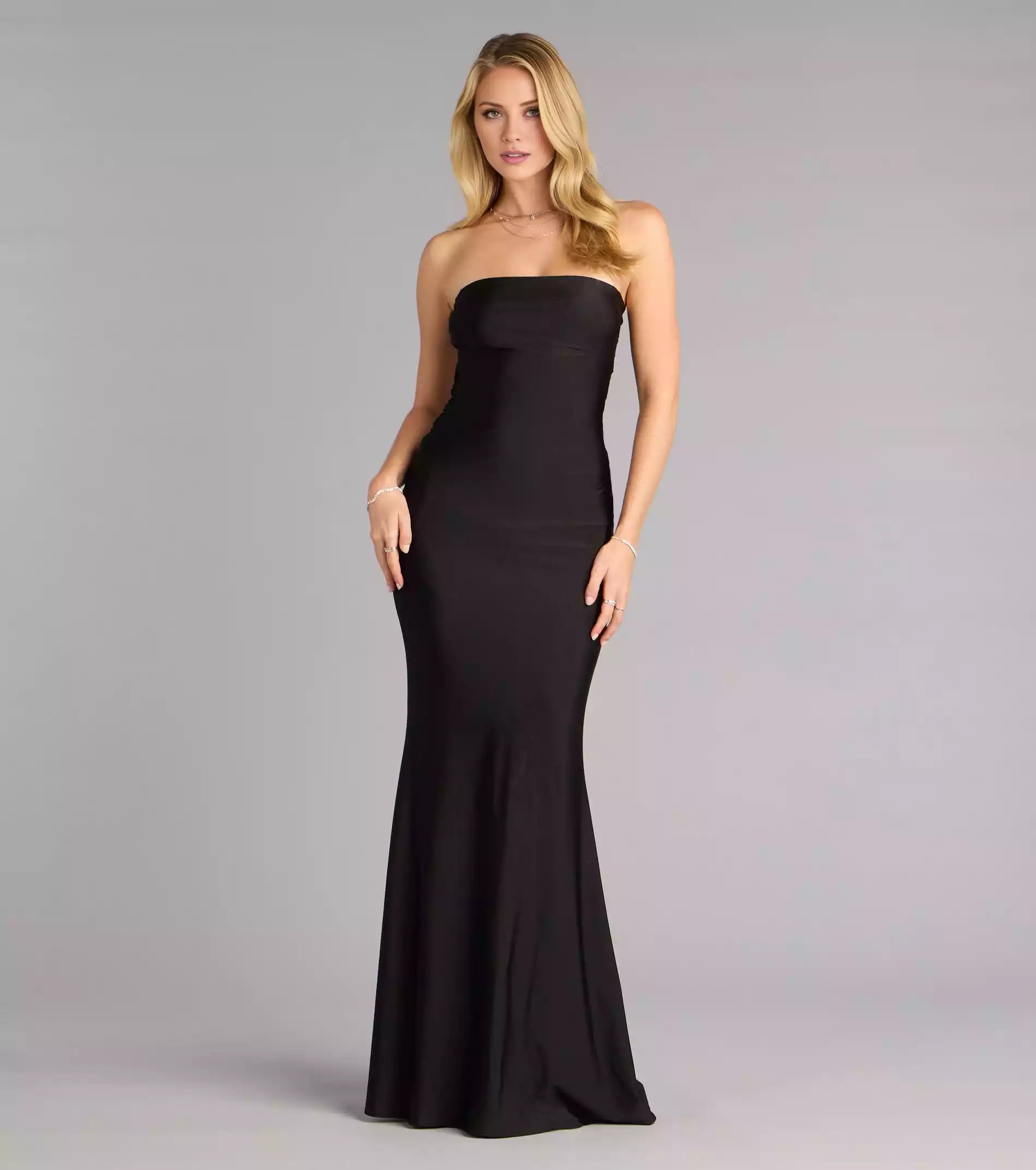 Elegant knitted lining strapless neckline with hollowed out mermaid and floor Prom Dresses