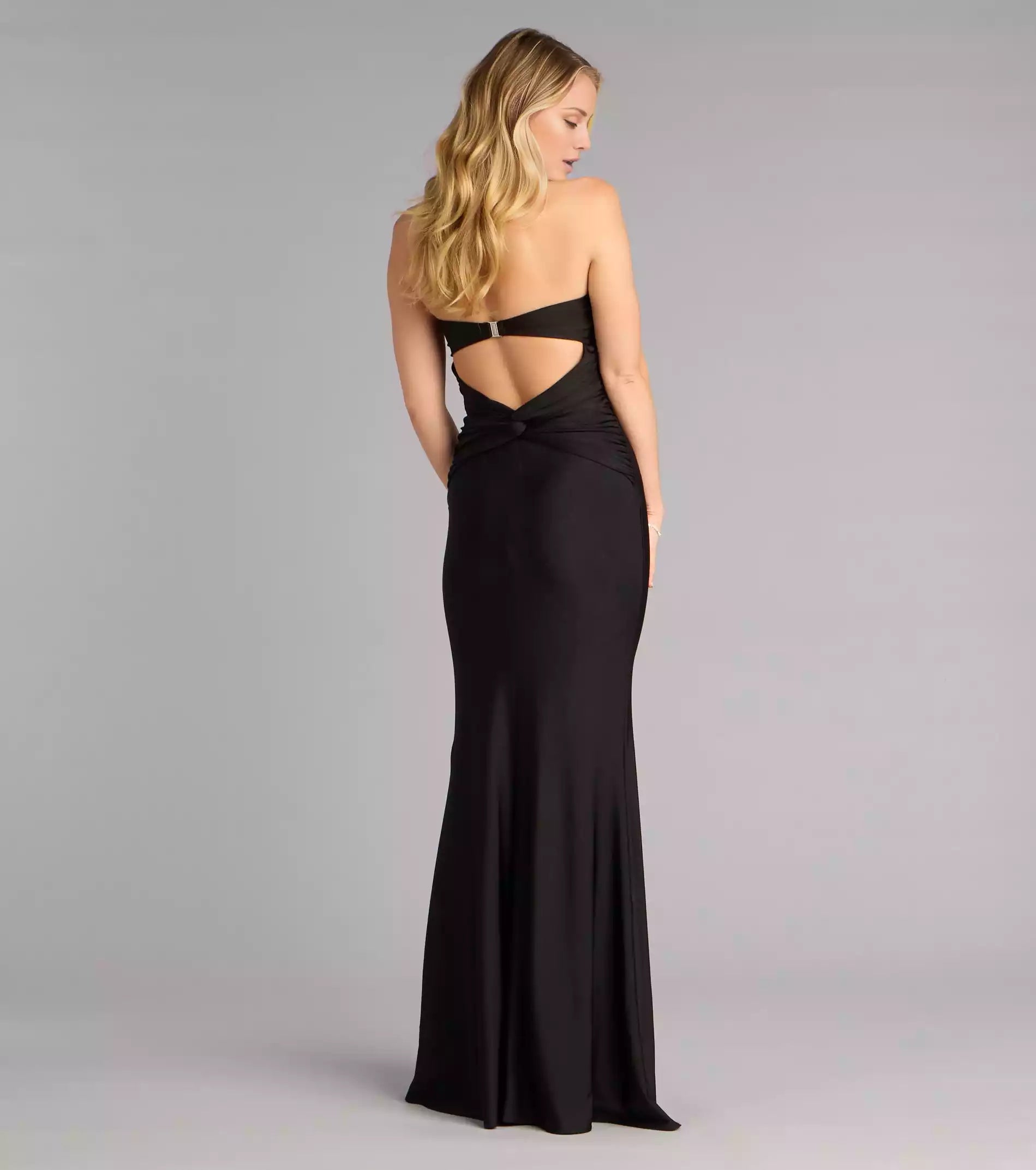 Elegant knitted lining strapless neckline with hollowed out mermaid and floor Prom Dresses