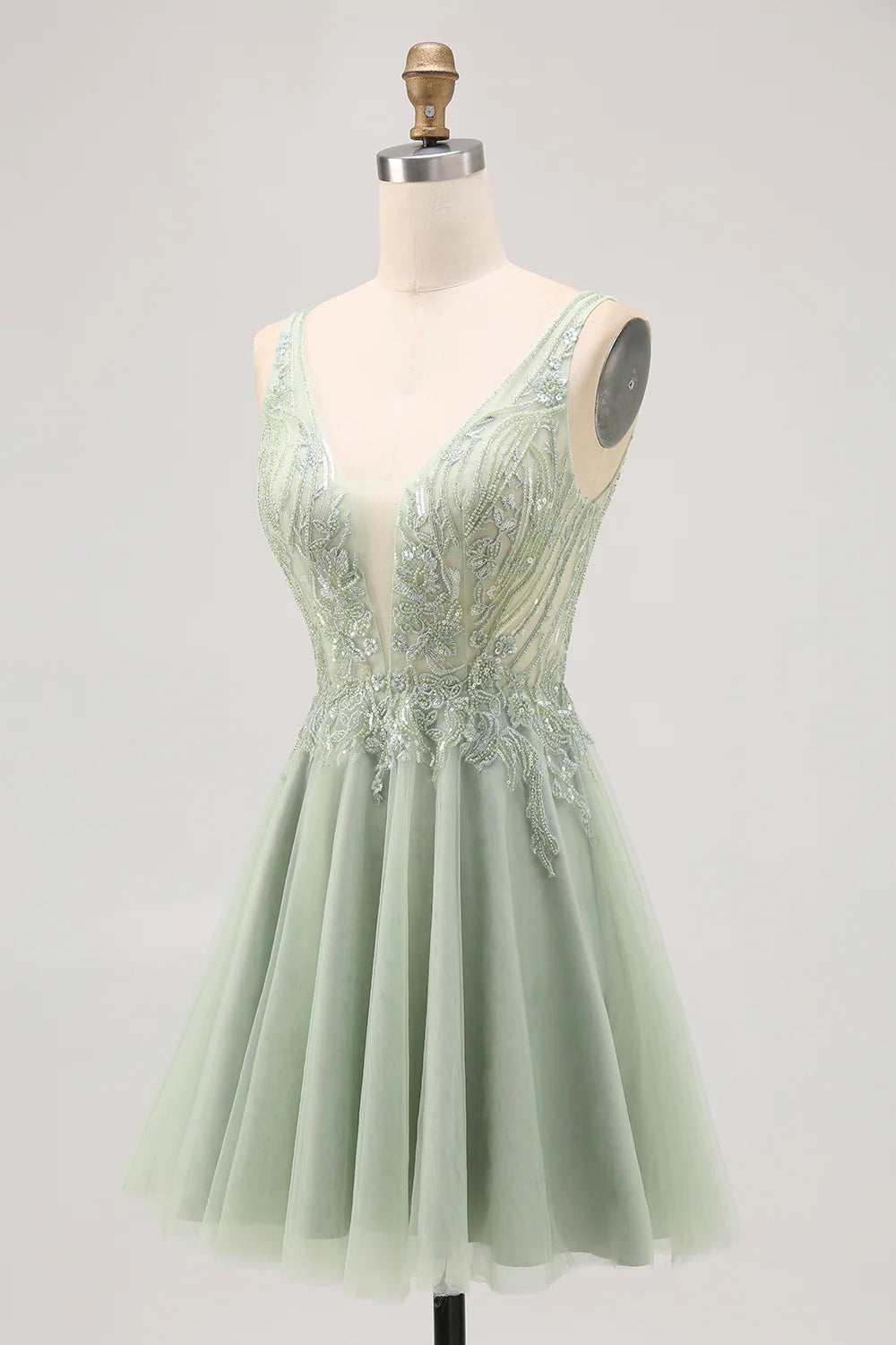 DingJi Wedding Elegant Shiny Chiffon V-neck Beaded Short Homecoming Dresses