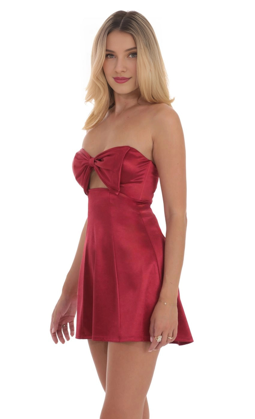 DingJi Wedding Satin Bow Hollow Out Shoulder Homecoming Dresses